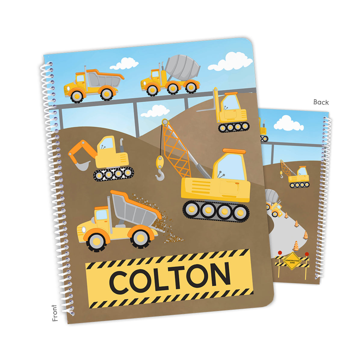 Construction Trucks Personalized Custom Notebook or Sketchbook • School Office Supplies