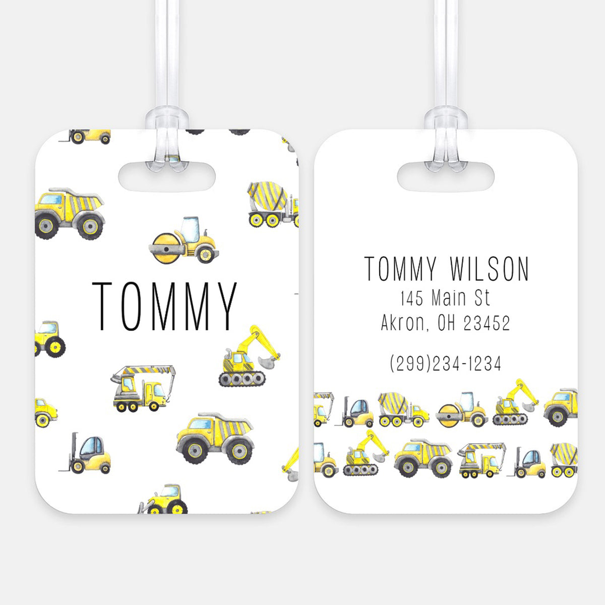 Construction Dump Trucks Luggage Bag Tag Personalized Custom