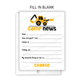 Construction Summer Camp Camping Note Cards Stationery • Fill in Blank, Lined or Blank Cards