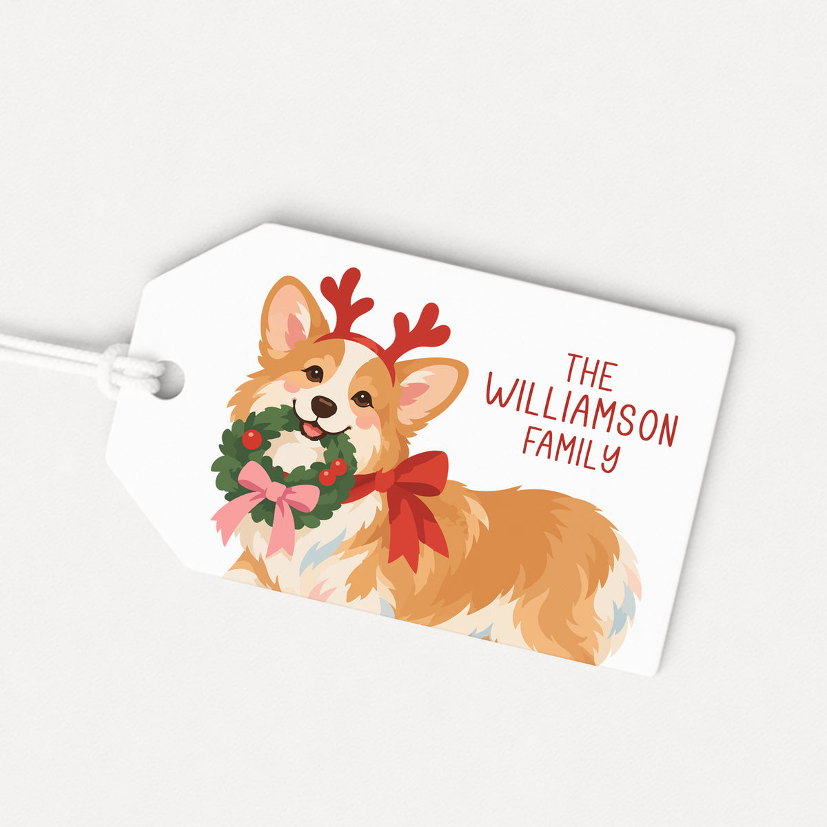 Corgi Dog Pet Puppy Personalized Gift Tags • Christmas Holiday Gift Wrapping • Custom Family Name Tag • Gifts Whimsical