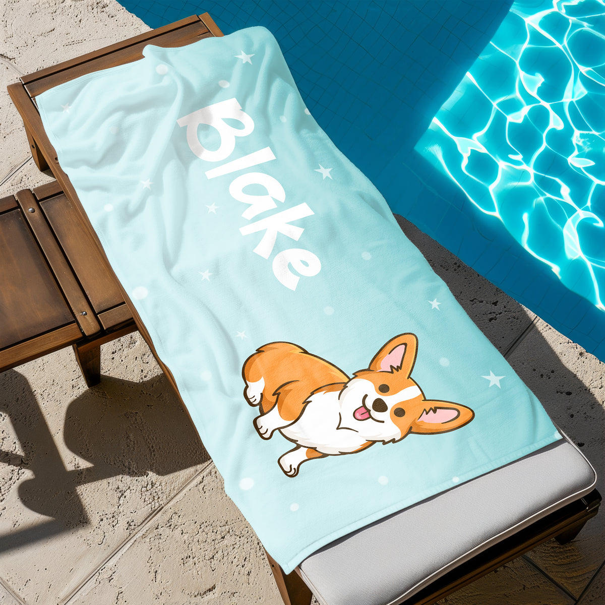 Corgi Dog Personalized Beach Towel • Custom 30x60 Swimming Swim Bath Bathroom Pool