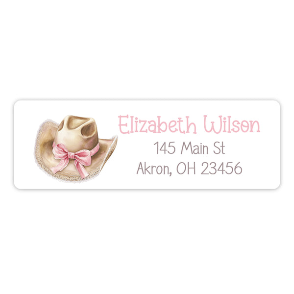 Cowgirl Hat Pink Bow Coquette Return Address Labels • Self Adhesive Stickers