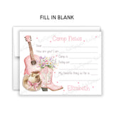 Cowboy Guitar Camp News Summer Camping Note Cards Stationery • Fill in Blank, Lined or Blank Cards