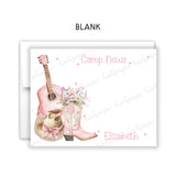 Cowboy Guitar Camp News Summer Camping Note Cards Stationery • Fill in Blank, Lined or Blank Cards