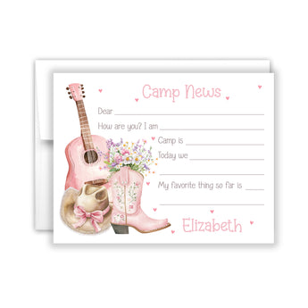 Cowboy Guitar Camp News Summer Camping Note Cards Stationery • Fill in Blank, Lined or Blank Cards
