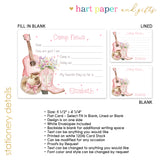 Cowboy Guitar Camp News Summer Camping Note Cards Stationery • Fill in Blank, Lined or Blank Cards