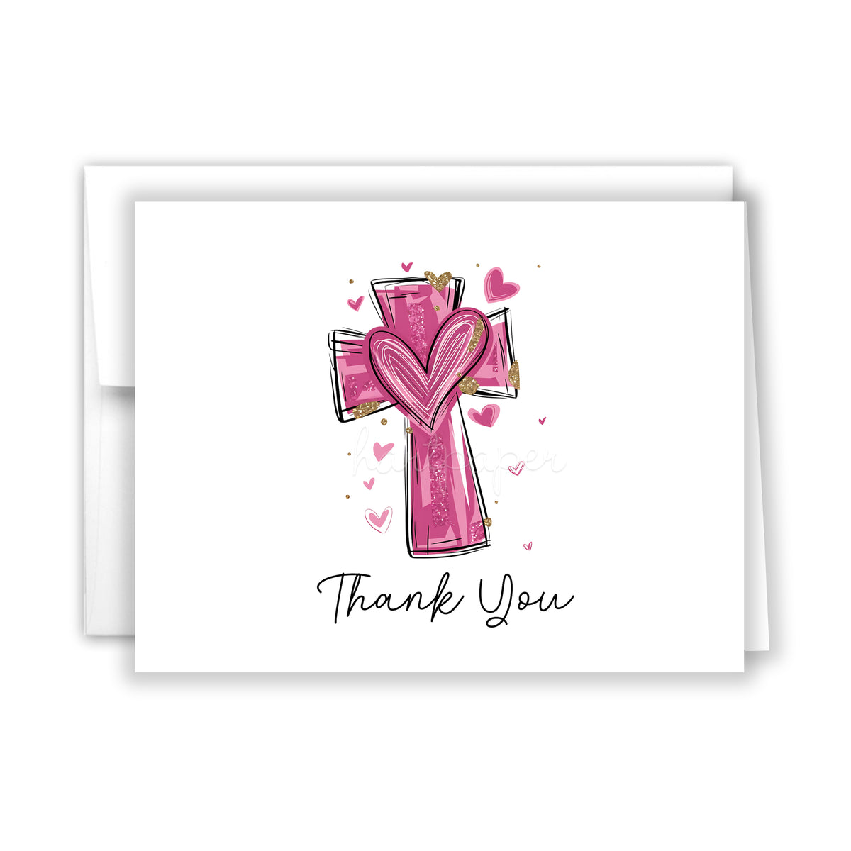 Pink Cross Thank You Cards Note Card Personalized Custom Stationery • Flat or Folded