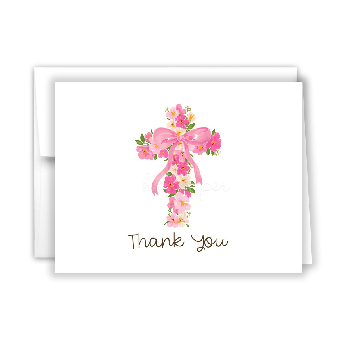 Pink Cross Flowers Thank You Cards Note Card Personalized Custom Stationery • Flat or Folded