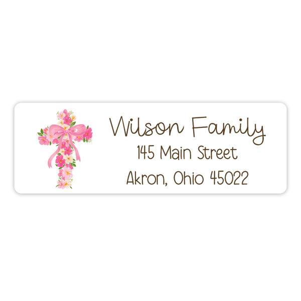 Cross Pink Bow Coquette Return Address Labels • Self Adhesive Stickers