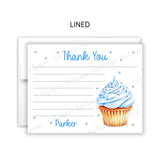 Blue Cupcake Thank You Note Card Stationery • Fill in Blank, Lined or Blank Cards
