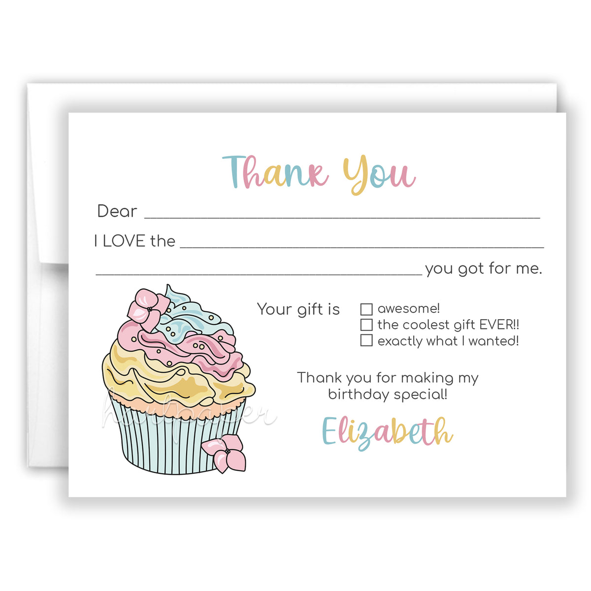 Cupcake Thank You Note Card Personalized Custom Stationery • Fill in Blank, Lined or Blank Cards