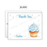 Blue Cupcake Thank You Note Card Stationery • Fill in Blank, Lined or Blank Cards