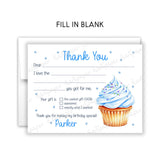 Blue Cupcake Thank You Note Card Stationery • Fill in Blank, Lined or Blank Cards