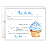 Blue Cupcake Thank You Note Card Stationery • Fill in Blank, Lined or Blank Cards