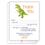 Dinosaur Thank You Note Card Stationery • Fill in Blank, Lined or Blank Cards