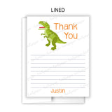 Dinosaur Thank You Note Card Stationery • Fill in Blank, Lined or Blank Cards
