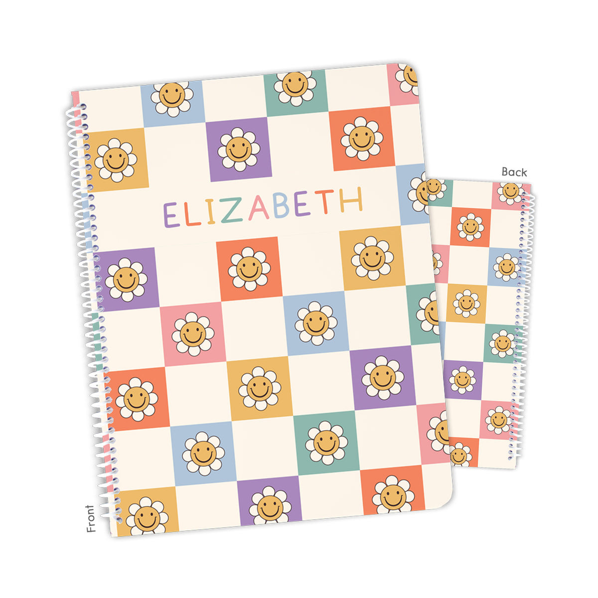 Rainbow Daisy Checks Personalized Custom Notebook or Sketchbook • School Office Supplies