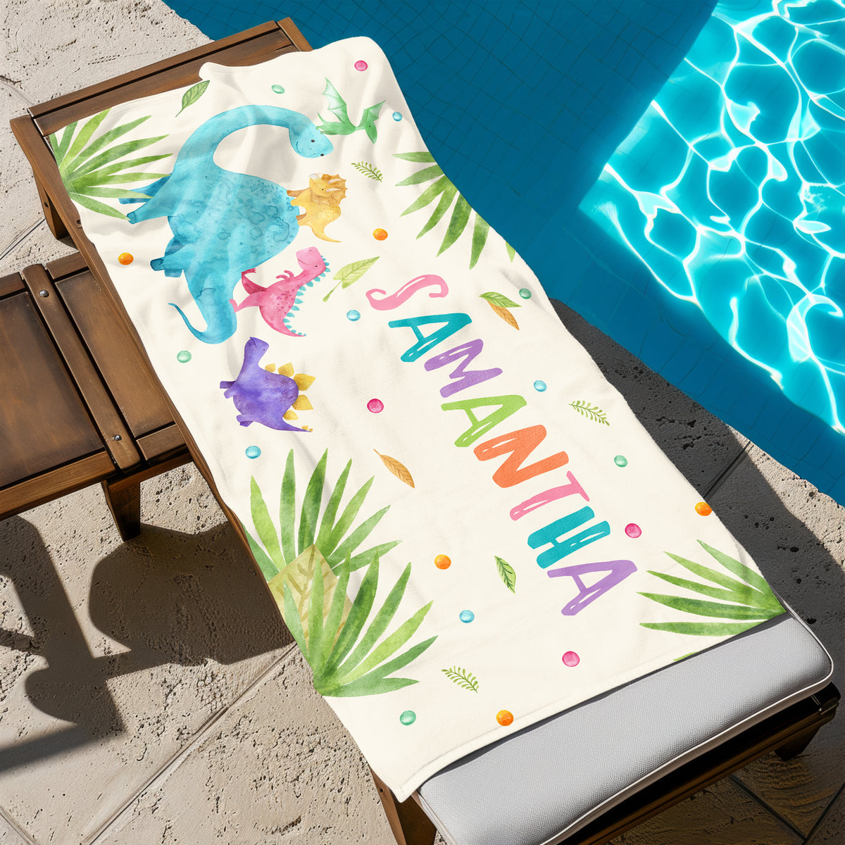 Dinosaur Personalized Beach Towel • Custom 30x60 Swimming Swim Bath Bathroom Pool