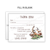 Dinosaur Thank You Note Card Stationery • Fill in Blank, Lined or Blank Cards