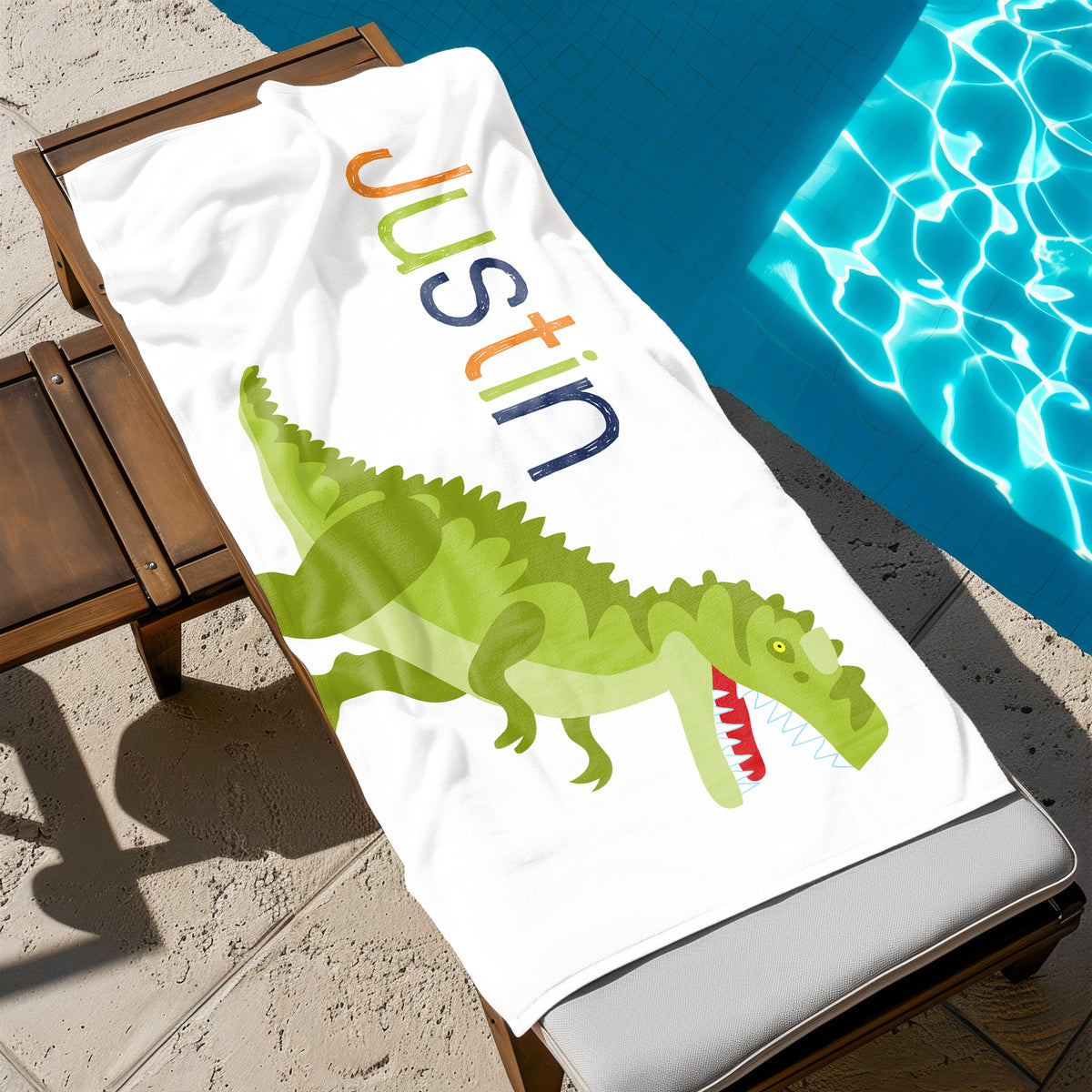Dinosaur Personalized Beach Towel • Custom 30x60 Swimming Swim Bath Bathroom Pool
