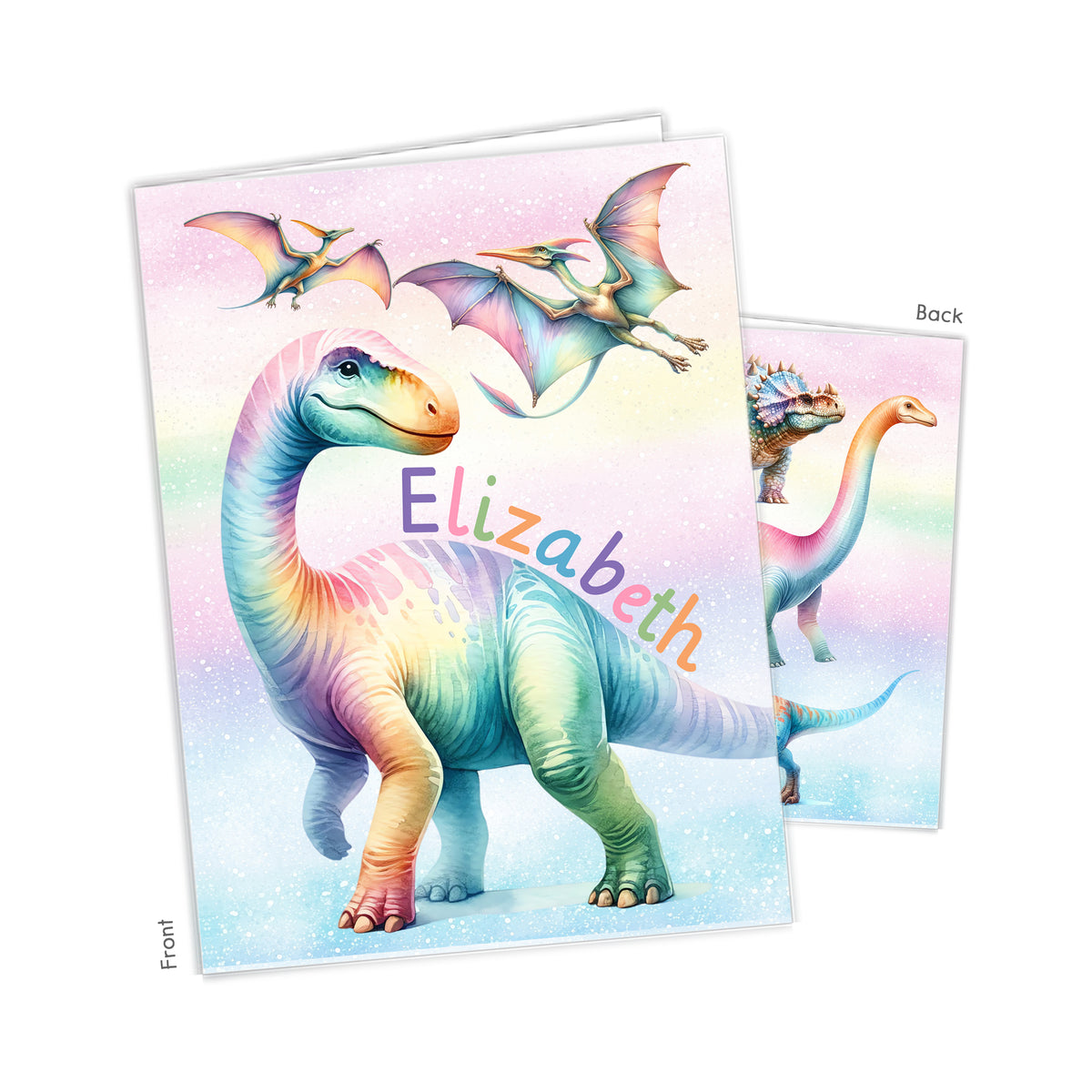 Rainbow Dinosaur Dino T-Rex T Rex Personalized Custom 2-Pocket Folder • School Office Supplies