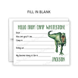 Dinosaur Summer Camp Camping Note Cards Stationery • Fill in Blank, Lined or Blank Cards
