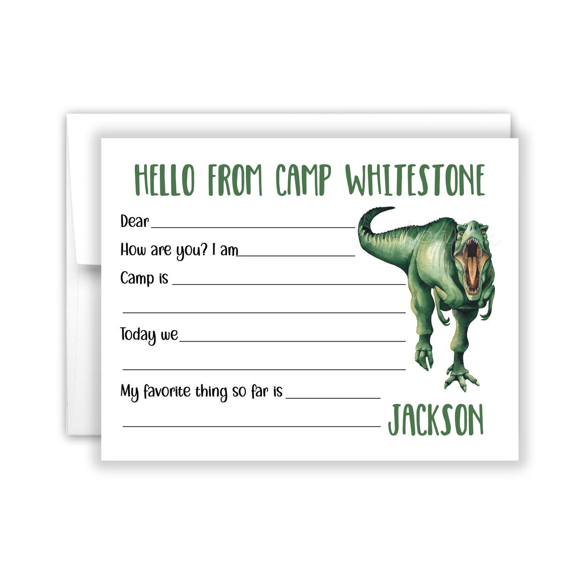 Dinosaur Summer Camp Camping Note Cards Stationery • Fill in Blank, Lined or Blank Cards