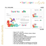 Dinosaur Thank You Note Card Stationery • Fill in Blank, Lined or Blank Cards