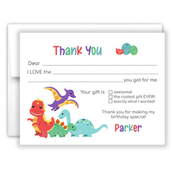 Dinosaur Thank You Note Card Stationery • Fill in Blank, Lined or Blank Cards