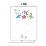 Girly Dinosaur Thank You Note Card Stationery • Fill in Blank, Lined or Blank Cards