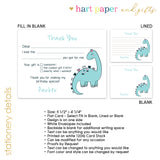 Girly Dinosaur Thank You Note Card Stationery • Fill in Blank, Lined or Blank Cards