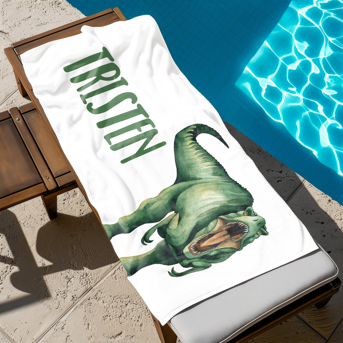 Dinosaur Personalized Beach Towel • Custom 30x60 Swimming Swim Bath Bathroom Pool