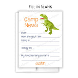 Dinosaur Summer Camp Camping Note Cards Stationery • Fill in Blank, Lined or Blank Cards