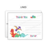 Dinosaur Thank You Note Card Stationery • Fill in Blank, Lined or Blank Cards