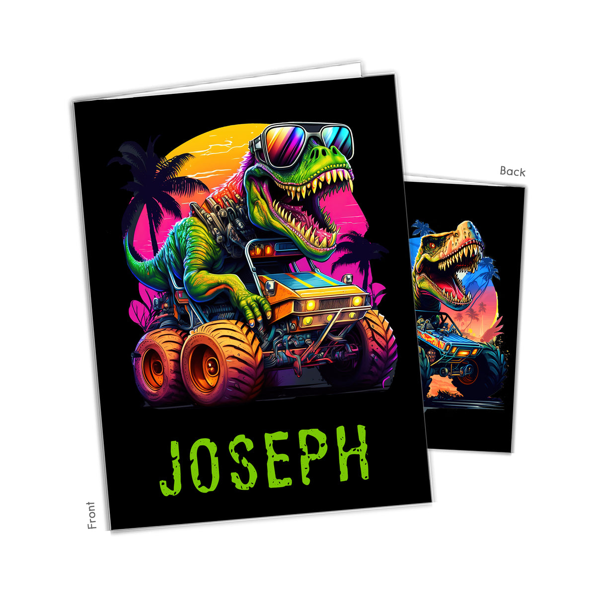 Dinosaur Dino Truck Personalized Custom 2-Pocket Folder • School Office Supplies