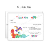 Dinosaur Thank You Note Card Stationery • Fill in Blank, Lined or Blank Cards