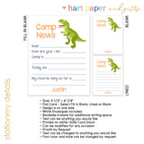 Dinosaur Summer Camp Camping Note Cards Stationery • Fill in Blank, Lined or Blank Cards