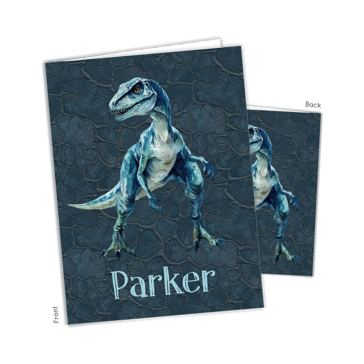 Blue Dinosaur Dino Personalized Custom 2-Pocket Folder • School Office Supplies