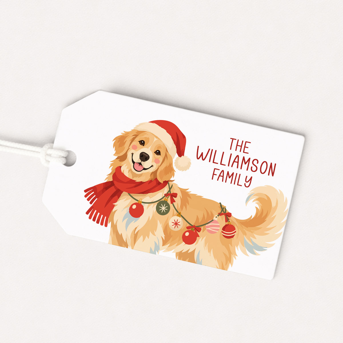 Golden Retriever Pet Puppy Personalized Gift Tags • Christmas Holiday Gift Wrapping • Custom Family Name Tag • Gifts Whimsical
