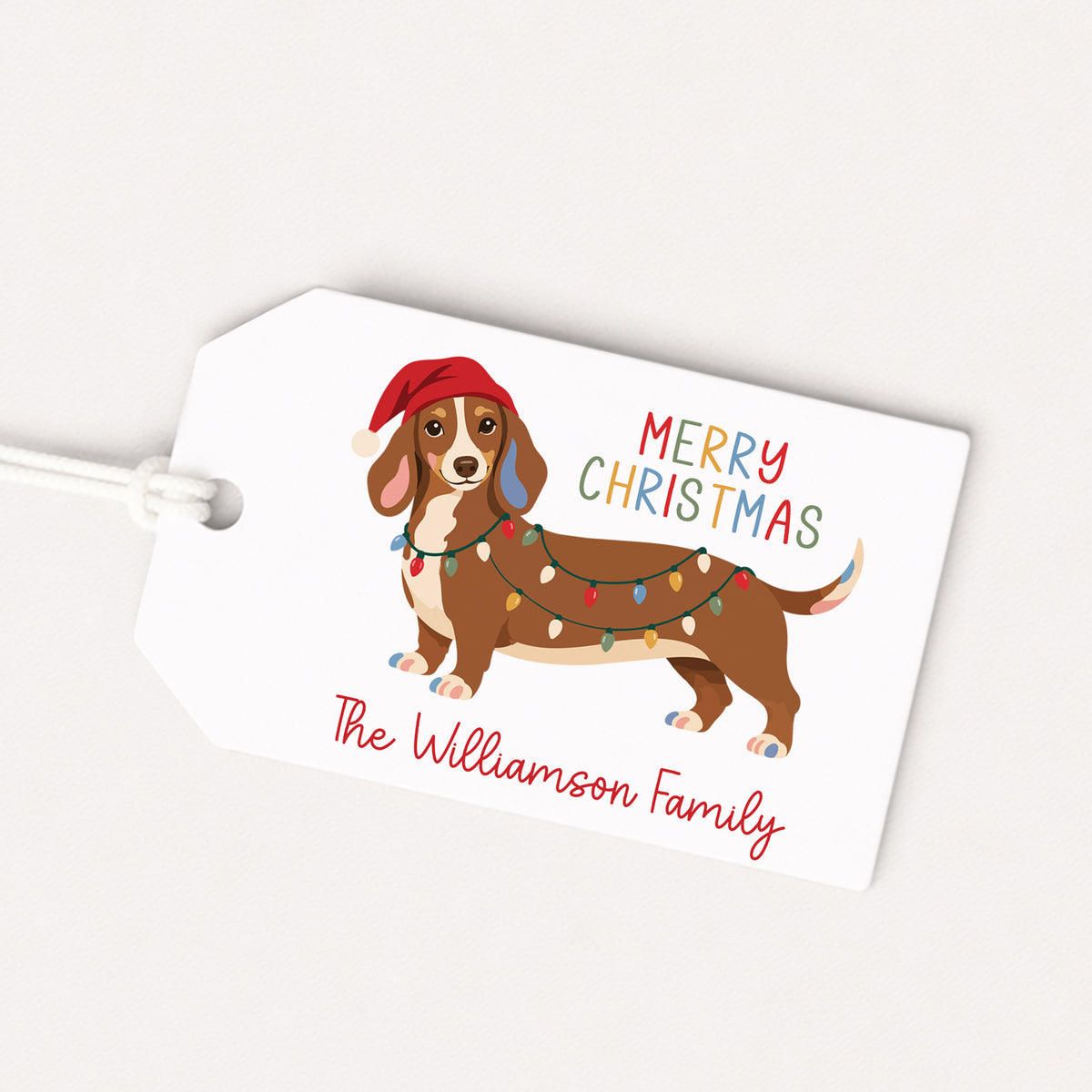 Dachshund Doxie Pet Puppy Personalized Gift Tags • Christmas Holiday Gift Wrapping • Custom Family Name Tag • Gifts Whimsical