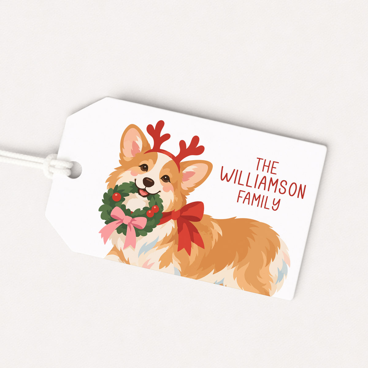 Corgi Dog Pet Puppy Personalized Gift Tags • Christmas Holiday Gift Wrapping • Custom Family Name Tag • Gifts Whimsical