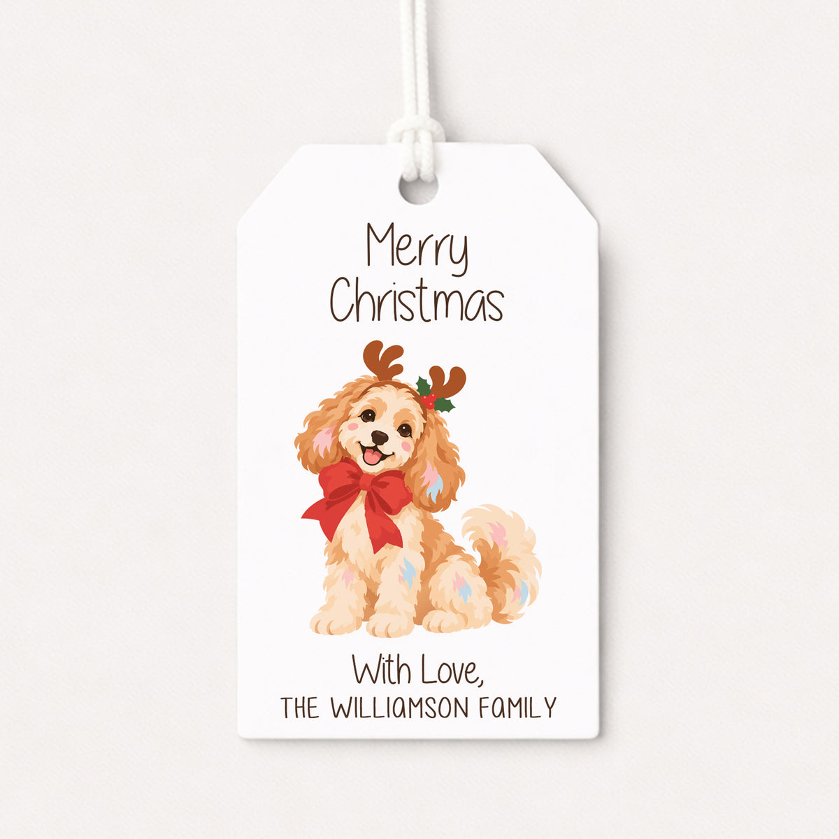 Cocker Spaniel Pet Puppy Personalized Gift Tags • Christmas Holiday Gift Wrapping • Custom Family Name Tag • Gifts Whimsical