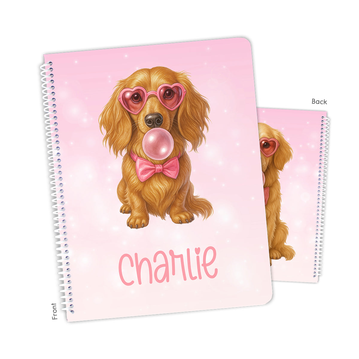 Pink Dog Puppy Personalized Custom Notebook or Sketchbook • School Office Supplies