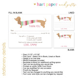 Dachshund Dog Thank You Note Card Stationery • Fill in Blank, Lined or Blank Cards