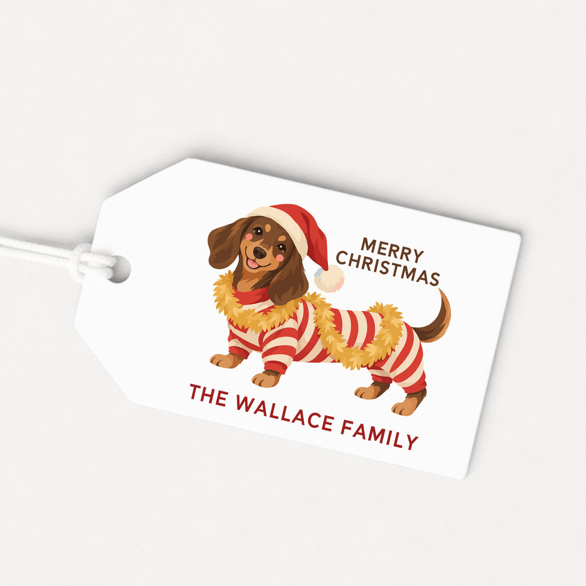 Dachshund Doxie Pet Puppy Personalized Gift Tags • Christmas Holiday Gift Wrapping • Custom Family Name Tag • Gifts Whimsical