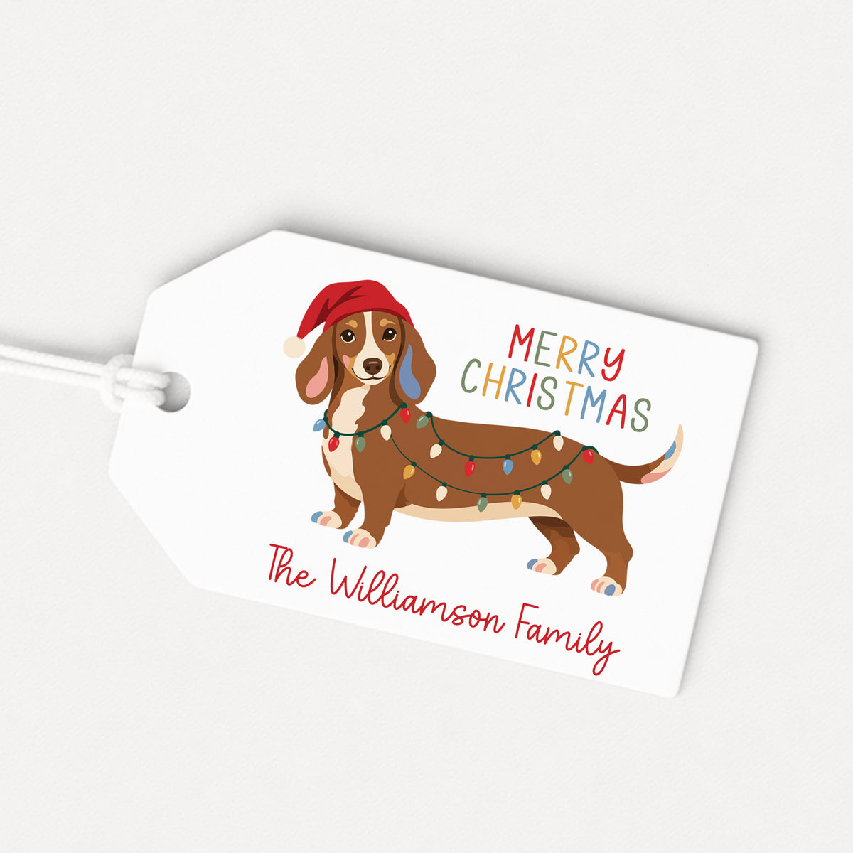 Dachshund Doxie Pet Puppy Personalized Gift Tags • Christmas Holiday Gift Wrapping • Custom Family Name Tag • Gifts Whimsical