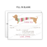 Dachshund Dog Thank You Note Card Stationery • Fill in Blank, Lined or Blank Cards