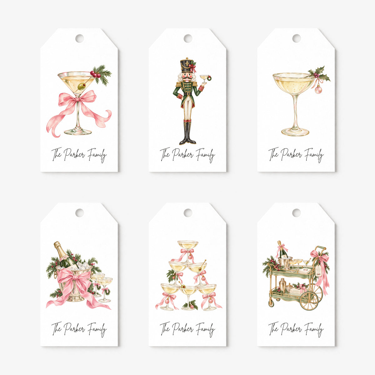 Whimsical Cocktail Personalized Gift Tags • Christmas Holiday Gift Wrapping • Custom Family Name Tag • Gifts