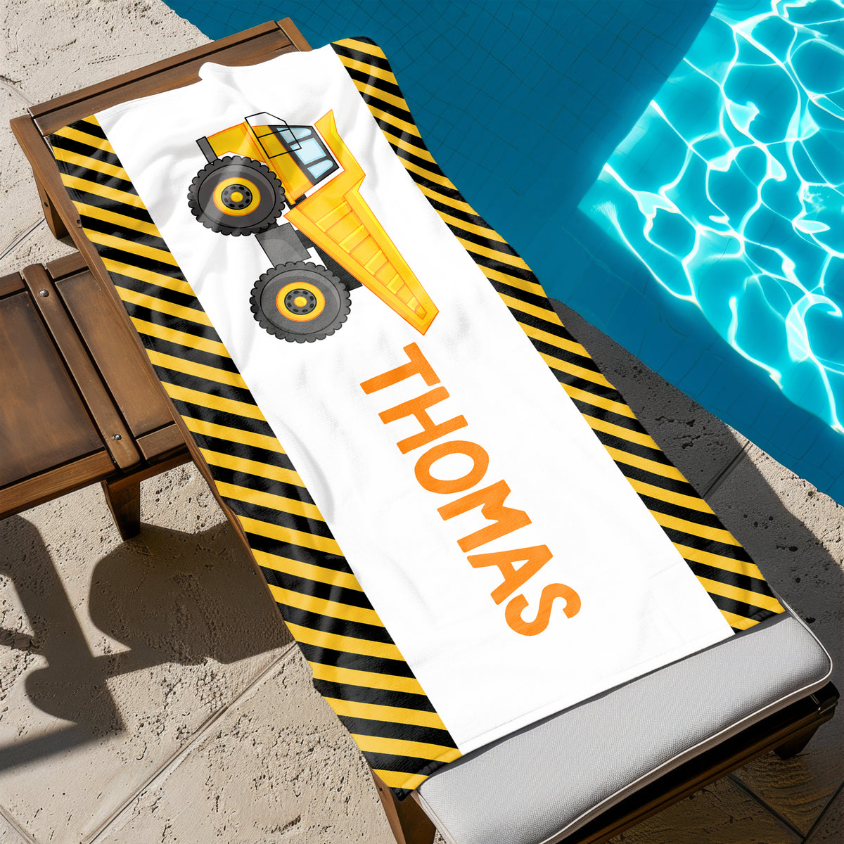 Dump Truck Personalized Beach Towel • Custom 30x60 Swimming Swim Bath Bathroom Pool