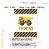 Dump Truck Construction Minky Blanket Personalized Custom